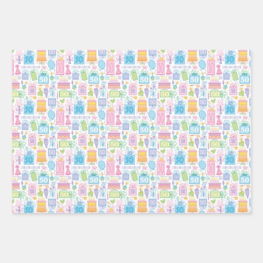 50th Birthday Pastel Roze Cake Cadeaus Ballonnen Inpakpapier Vel (Voorkant 2)