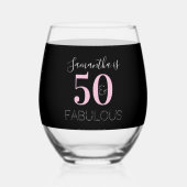 50th Birthday Personalized Black Pink Wijnglas Zonder Voet (Achterkant)