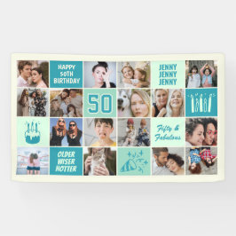 50th Birthday Photo Collage Custom Mint Green Teal Spandoek