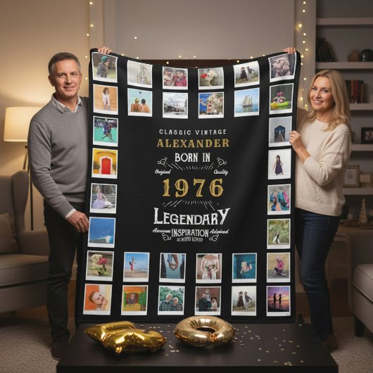 50th Birthday Photo Collage Father Grandfather Fleece Deken