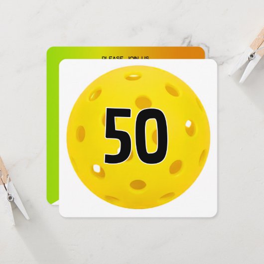 50th Birthday Pickleball Party Kaart (Voorkant / Achterkant in situ)