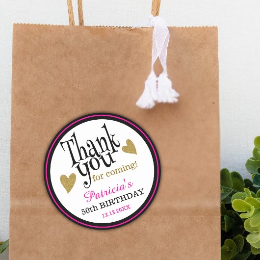 50th Birthday Pink Black And Gold Thank You Favor Ronde Sticker