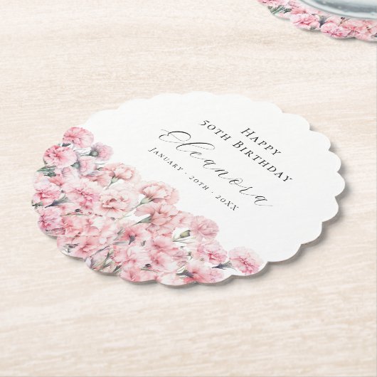 50th Birthday Pink Carnation January Birth Flower Kartonnen Onderzetters (Gekanteld)