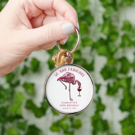 50th Birthday Pink Flamingo Novelty Swag Sleutelhanger (Hand)