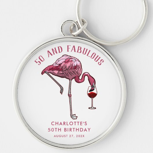 50th Birthday Pink Flamingo Novelty Swag Sleutelhanger (Voorkant)