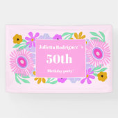 50th birthday pink modern cute floral chic Banner (Horizontaal)