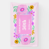 50th birthday pink modern cute floral chic Banner (Verticaal)