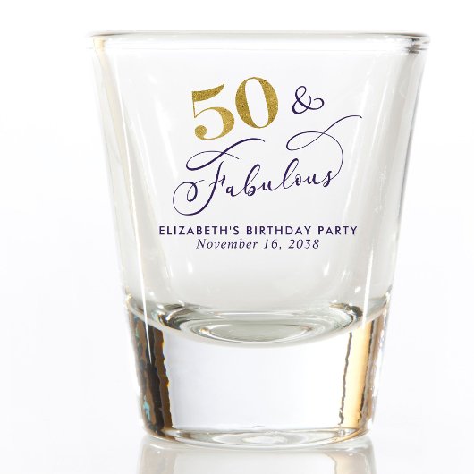 50th Birthday Purple Gold Party Favor Shot Glas