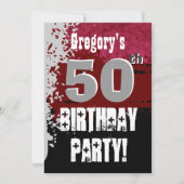 50th Birthday Red en Black Grunge Custom Name Kaart (Voorkant)