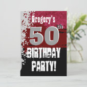 50th Birthday Red en Black Grunge Custom Name Kaart (Staand voorkant)