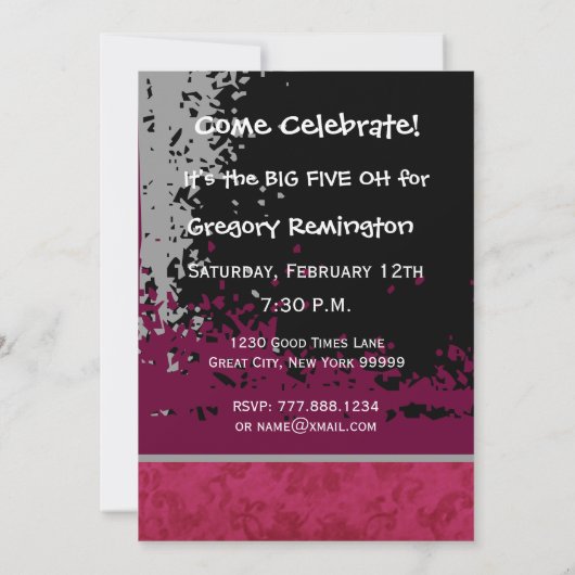 50th Birthday Red en Black Grunge Custom Name Kaart (Achterkant)