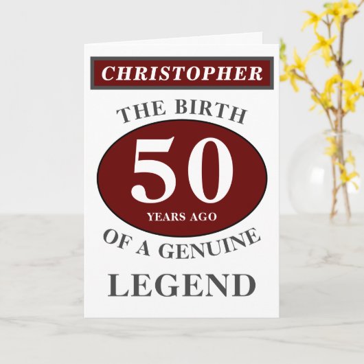 50th Birthday Red Genuine Legend Jouw naam toevoeg Kaart (Gele Bloem)
