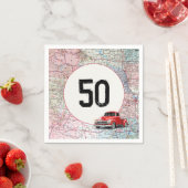 50th Birthday Red Retro Truck op Road Map Servet (Insitu)