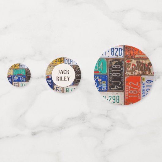 50th Birthday Retro License Borden Confetti (Achterkanten)