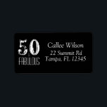 50th Birthday Return Address Etiket<br><div class="desc">50 en Fabulous typografie 50th Birthday Address Label in zwart-wit. Pas etiket aan met uitgeven menuoptie.</div>