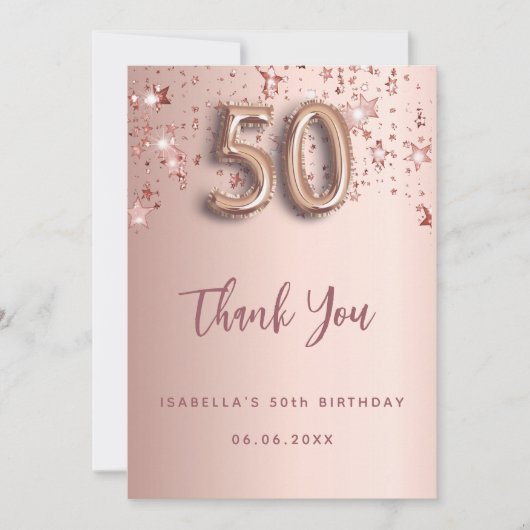 50th Birthday roos Gold Stars Dank u kaart (Voorkant)