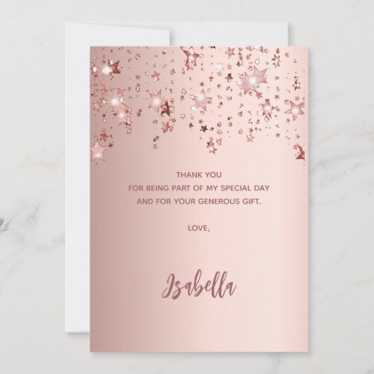 50th Birthday roos Gold Stars Dank u kaart (Achterkant)