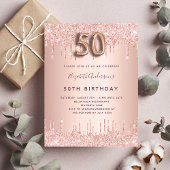 50th Birthday roos goud glitter roze luxe Uitnodiging Briefkaart