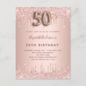 50th Birthday roos goud glitter roze luxe Uitnodiging Briefkaart (Voorkant)