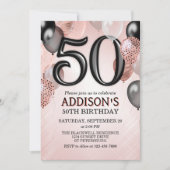 50th Birthday Roos Gouden Ballonnen Uitnodiging (Voorkant)