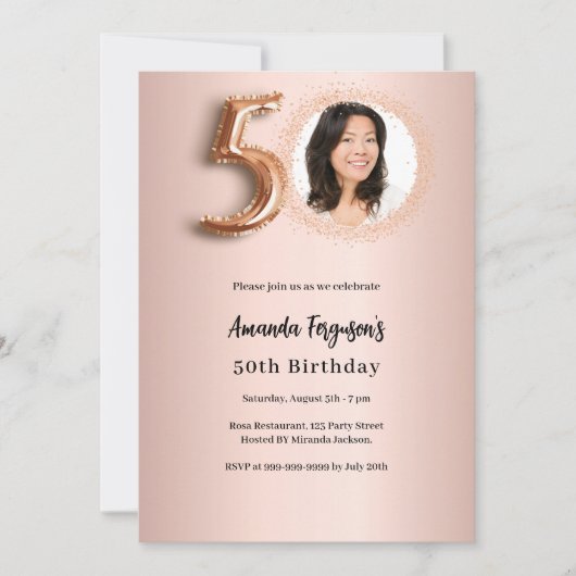 50th Birthday roos gouden foto Kaart (Voorkant)