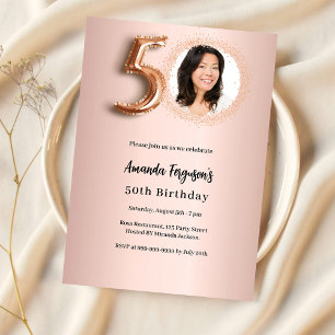 50th Birthday roos gouden foto luxe Kaart