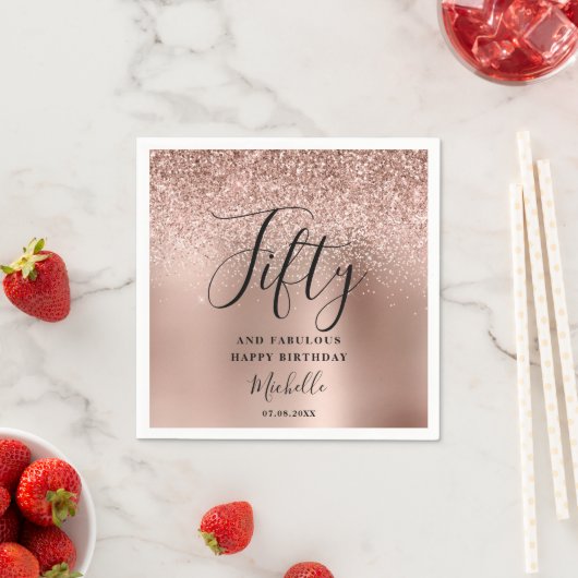 50th Birthday Roos Gouden Glitter Vijftig en Fab N Servet (Insitu)