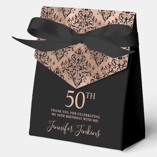 50th Birthday Rose Gold Damask Thank You  Bedankdoosjes (Voorkant)