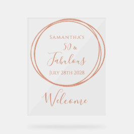 50th Birthday Rose Gold Minimal Birthday Welcome Acryl Bord
