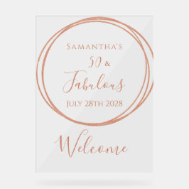 50th Birthday Rose Gold Minimal Welcome Acryl Bord