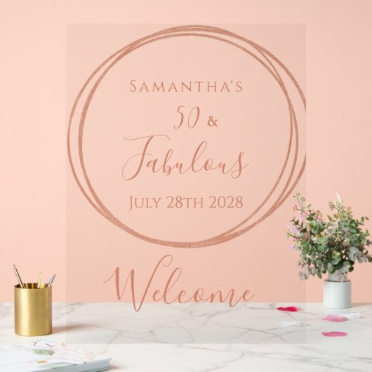 50th Birthday Rose Gold Minimal Welcome Acryl Bord (Huwelijk)