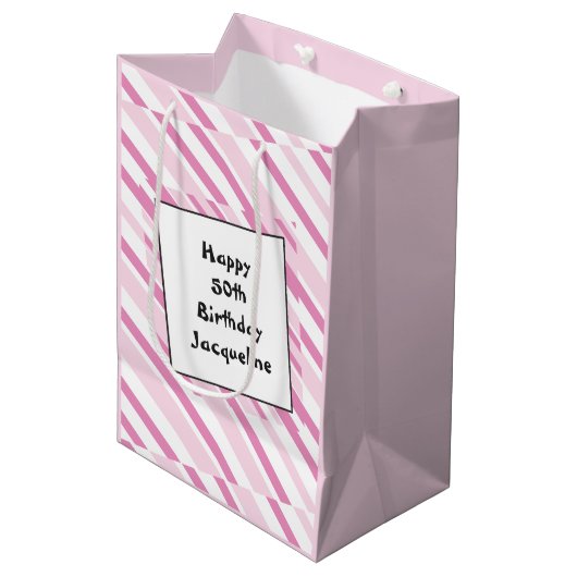 50th Birthday roze Gift Bag Medium Cadeauzakje (Voorkant Gekanteld)