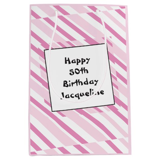 50th Birthday roze Gift Bag Medium Cadeauzakje (Voorkant)