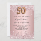50th Birthday roze stoffige roos glitter luxe Kaart (Voorkant)