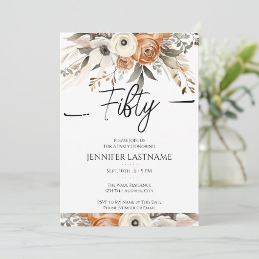 50th Birthday Rustic Floral Fall  Kaart (Staand voorkant)