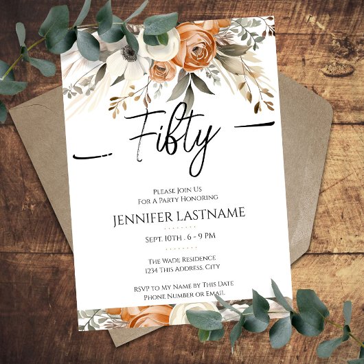 50th Birthday Rustic Floral Fall Kaart
