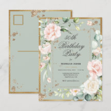 50th Birthday Sage Green Gold Waterverf