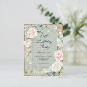 50th Birthday Sage Green Gold Waterverf Uitnodiging Briefkaart (Staand voorkant)