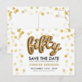 50th Birthday Save the Date Gold Balloons Glitter Aankondigingskaart (Voorkant / Achterkant)