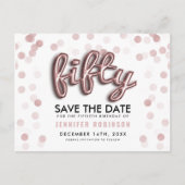 50th Birthday Save the Date Roos Gold Balloon Aankondigingskaart (Voorkant)