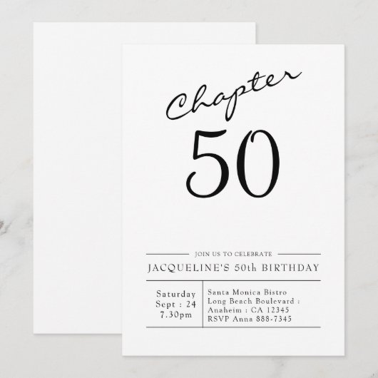 50th Birthday Script 50 Party Kaart (Voorkant / Achterkant)