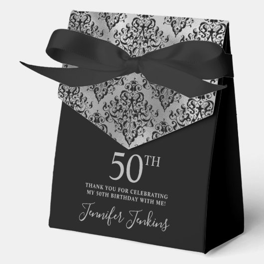 50th Birthday Silver Damask Thank You  Bedankdoosjes (Voorkant)