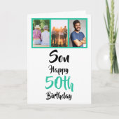50th Birthday Son Green Modern Photo Collage Card Kaart (Voorkant)