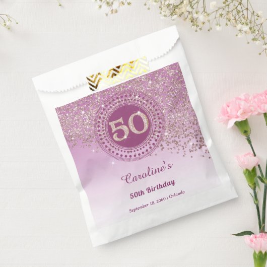 50th Birthday | Sparkling Rose Gold Glitter Bedankzakje (Gezegeld)