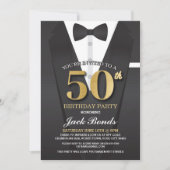 50th Birthday Spy Suit Black stropdas Gold Invitat Kaart (Voorkant)