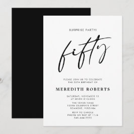 50th Birthday Surprise Party Chic Modern Script I Kaart