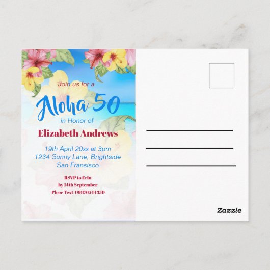 50th Birthday Tropical Flower Aloha 50 Uitnodiging (Achterkant)