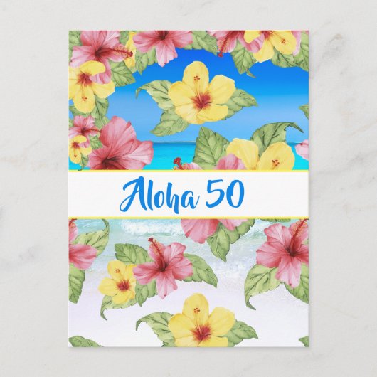 50th Birthday Tropical Flower Aloha 50 Uitnodiging (Voorkant)