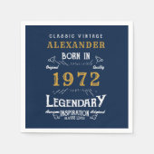 50th Birthday Voeg naam 1972  Blue Gold toe Servet (Voorkant)