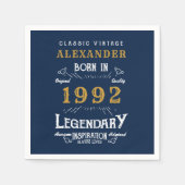 50th Birthday Voeg naam 1992 Blue Gold toe Servet (Voorkant)